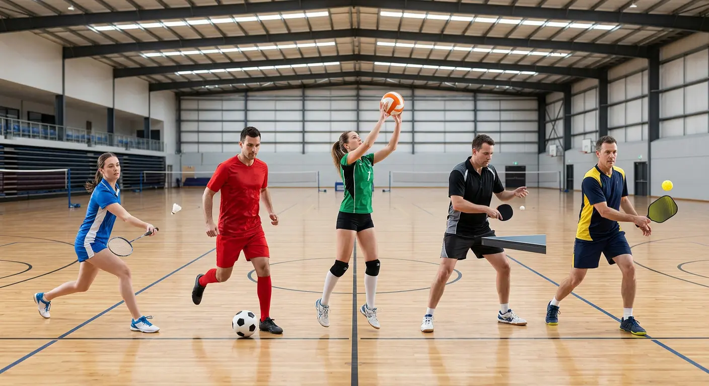 Badminton court and sports equipment